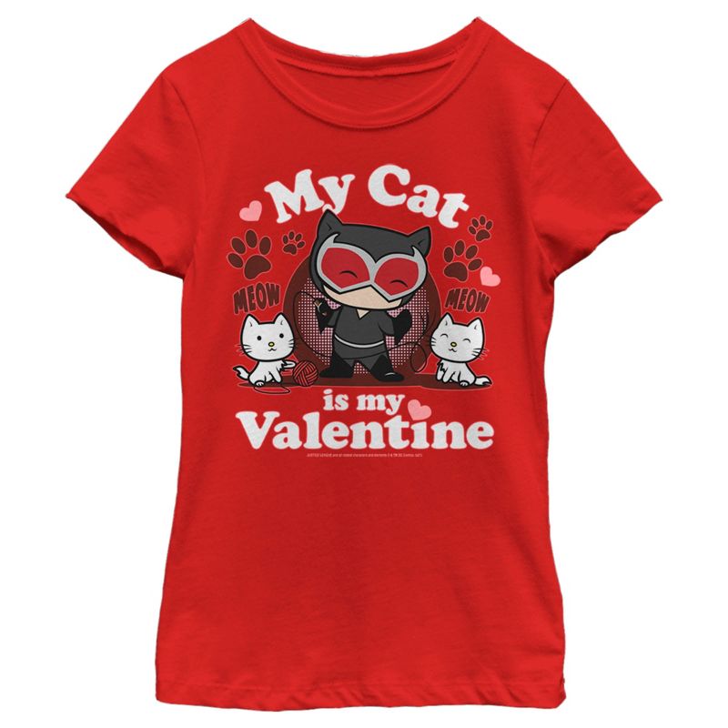 Girl's Batman Catwoman My Cat is My Valentine T-Shirt, 1 of 6