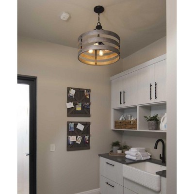 Gulliver Coastal 4-Light Pendant in Graphite with Wood-Grain Accents