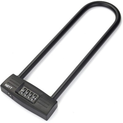 U Bike Lock - Heavy Duty Combination Lock for Motorcycle Wheel, Office Door, Fence & Gate - Resettable, Long Combination U-Lock in Black - Steel/Zinc/