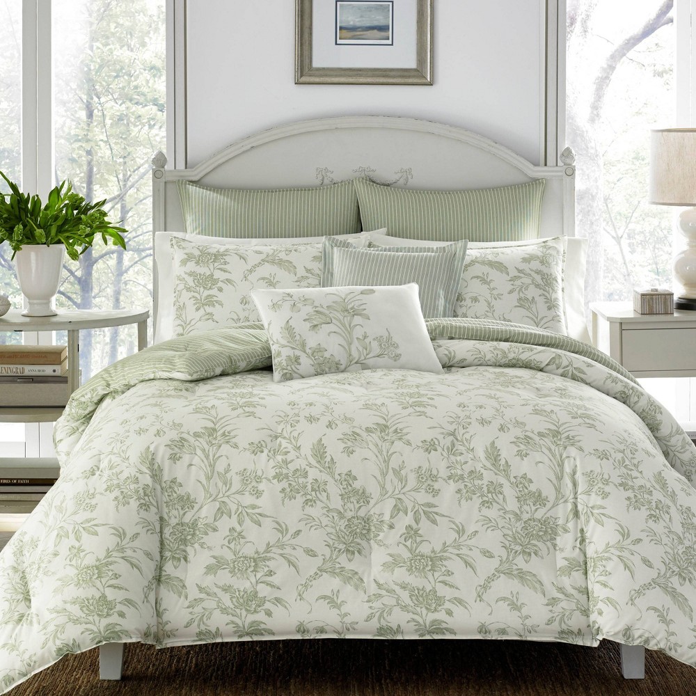 Photos - Duvet Green Natalie Comforter Set  - Laura Ashley: Botanical Pattern, Cott(Twin)