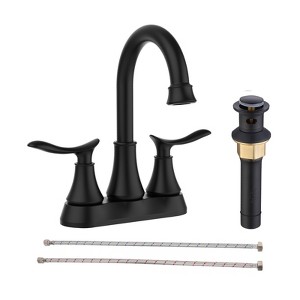 2-Handle 4-Inch Matte Black Bathroom Faucet, Bathroom Vanity Sink Faucets with Pop-up Drain and Supply Hoses - 1 of 4