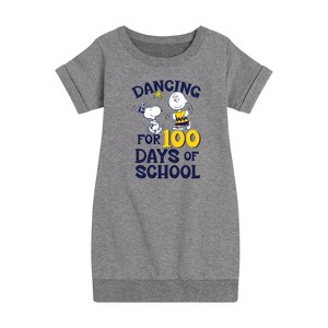 - Peanuts - Dancing For 100 Days Of School Graphic Short Sleeve Fleece Dress - 1 of 4