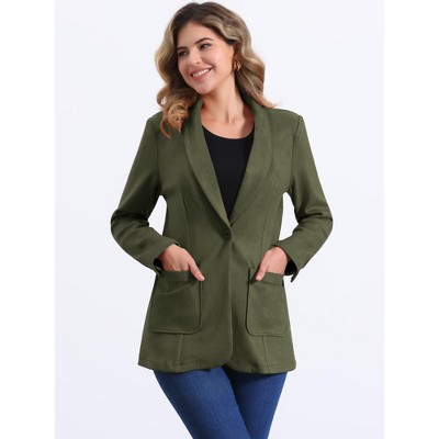 INSPIRE CHIC Women's Lapel Collar One-Button Long-Sleeve Blazer Army Green X-Large — фото 4