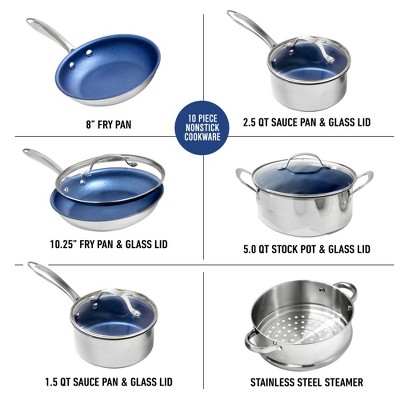 Granitestone Blue 10-Piece Nonstick Stainless Steel Cookware Set