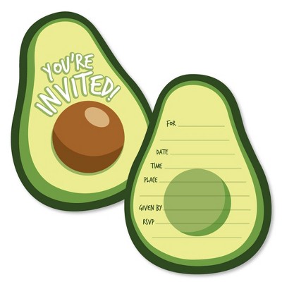 Big Dot of Happiness Hello Avocado - Shaped Fill-in Invitations - Fiesta Party Invitation Cards with Envelopes - Set of 12