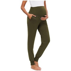 Women's Solid Color Maternity Casual Pants Stretchy Lounge Workout Pants with Pockets - 1 of 3