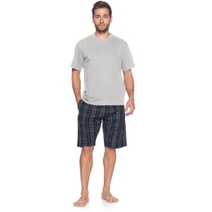 Ashford & Brooks Men's Woven Short Sleeve Jersey Top & Pajama Shorts Set - 1 of 4