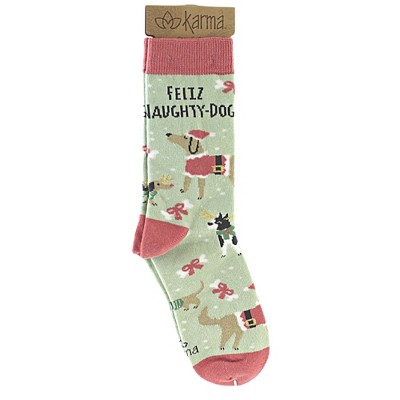 Novelty Socks 12.5" Holiday Socks Feliz Naughty Dog Christmas Dogs Karma  -  Socks