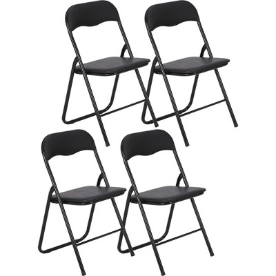 Folding Chairs with Padded Seats for Outdoor & Indoor, Portable Stackable Seat with Metal Frame for Home, Office, Party Black