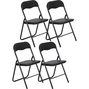 Folding Chairs with Padded Seats for Outdoor & Indoor, Portable Stackable Seat with Metal Frame for Home, Office, Party Black - 1 of 4