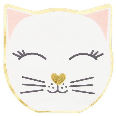 Blue Panda 50x Cute Cat Kitty Face Party Paper Luncheon Disposable Napkin Napkins, Party Supply White Gold Foil