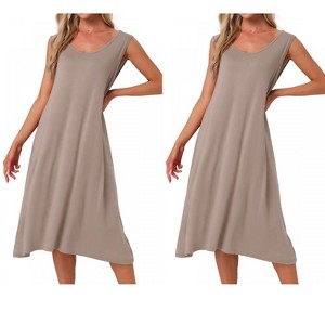 INSPIRE CHIC Women's 2 Pcs Cotton Sleeveless U-Neck Wide Strap Chemise Slip Long Nightgown - 1 of 4