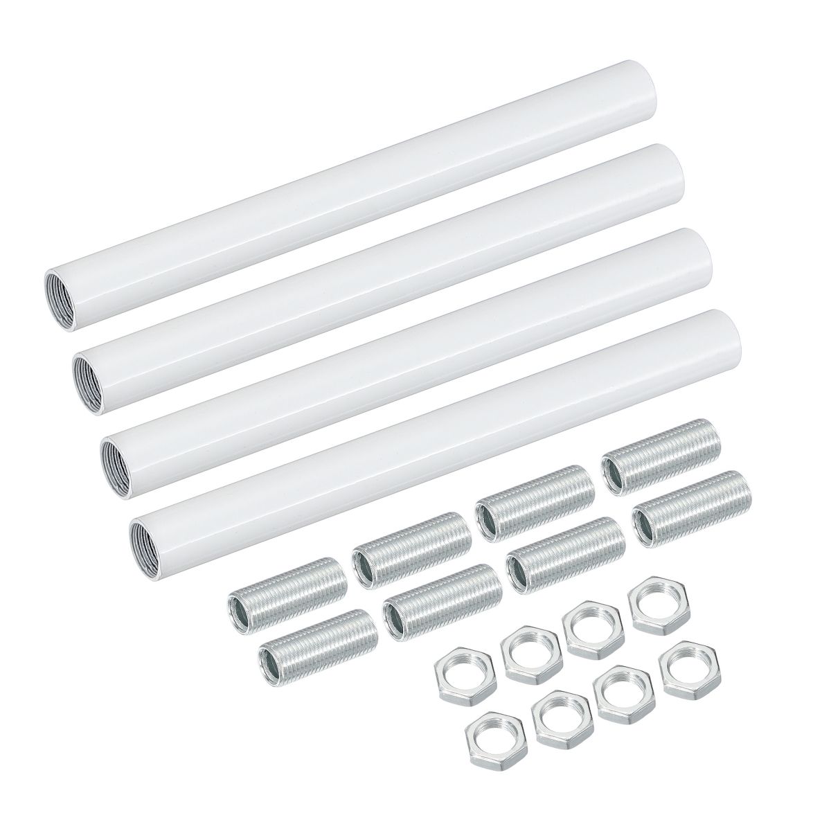 Unique Bargains Indoor Electroplated Iron Threaded Extension Rod Lighting Fixture Downrods White M10 x 3.9" 4 Sets