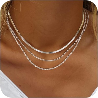 HTUTWOO Herringbone Necklace for Women,Dainty Gold Necklace,14k Gold Plated Snake, Simple Gold Layered Necklaces,Gold Jewelry Gift for Women