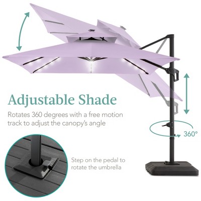 Lavender 10x10ft 2-Tier Square Outdoor Solar LED Cantilever Patio Umbrella