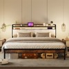 Costway Full/Queen/King Size Bed Frame w/Charging Station, Metal Platform Bed w/Upholstered Headboard - 3 of 4