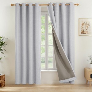 Deconovo 2 Panels Linen Look Film Coated Blackout Curtains with 8 Grommets - 1 of 4