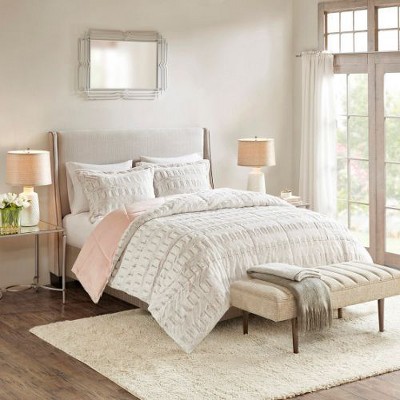 Sapphtopaz Print Long Faux Fur Twin/Twin XL Comforter Mini Set, Brushed Fur/Mink Reverse, 2-Piece Sheets Bedding Set with Sham