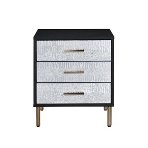 Vynxaria Modern Silver & Gold Nightstand, 3 Storage Drawers (16"Lx13"Wx3"H Inner), Patterned Fronts, Metal Legs, Smooth Metal Glides - 1 of 4