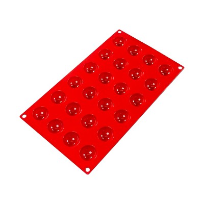Fat Daddio's Non-Stick Silicone Bakeware Hemisphere, 11.75 x 6.75", 0.3 oz, 24 Cavities, Red