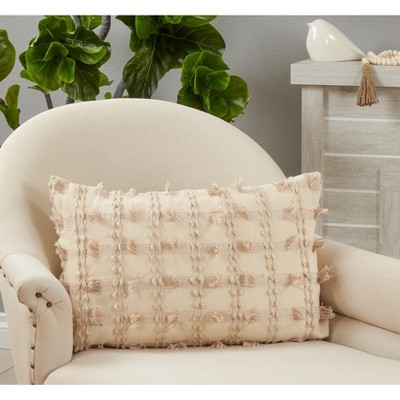 Natural Fringe Striped Cotton Blend Throw Pillow