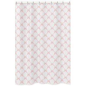 Sweet Jojo Designs Girl Shower Curtain 72in.x72in. Ballerina and Ballet Bows Pink and White - 1 of 4