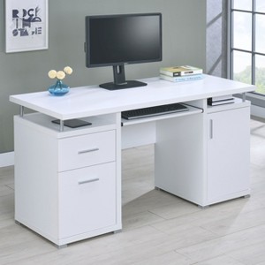 Vynxaria 1pc Modern 55-inch 2-drawer Office Computer Desk White Cabinet With Adjustable Shelf Slide-out Keyboard Tray Silver-finished - 1 of 4