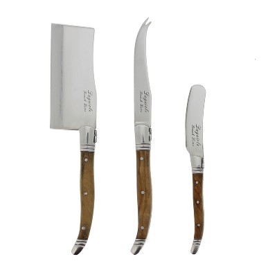 3pc Stainless Steel Laguiole Olive Wood Cheese Knife Set - French Home