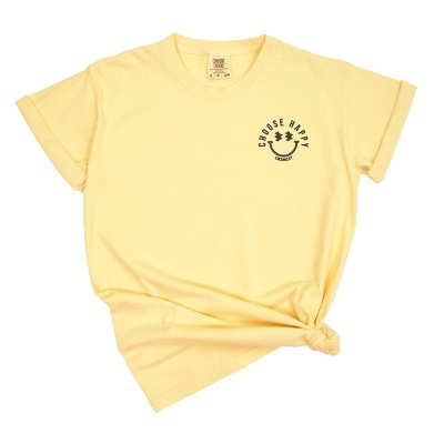 S.W.Smiley Embroidered Choose Happy Lightning Face	 - Garment Dyed Tee
