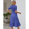 Women's Puff Short Sleeve Smocked Midi Dress Casual Elastic Waist Tiered A Line Maxi Dress - 4 of 4