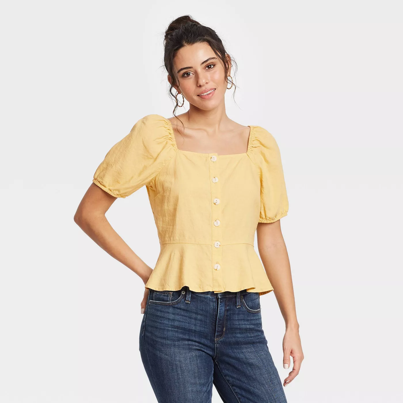 Women's Puff Short Sleeve Peplum Blouse - Universal Thread™ - image 1 of 8