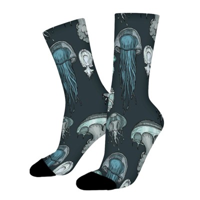 Ocean Organisms Jellyfish Women Printed Crew Socks Funny Funky Socks Soft Polyester Novelty Gifts for Artists Men