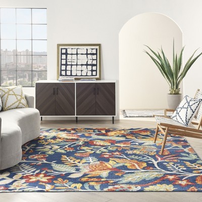 Verdant Jungle Vibe Navy Multicolor Floral 9' x 12' Area Rug