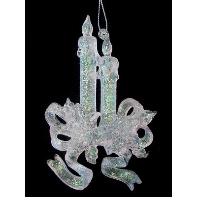 Northlight Pack of 2 Glittered Double Candle Holly Berry Christmas Ornaments 5.5"