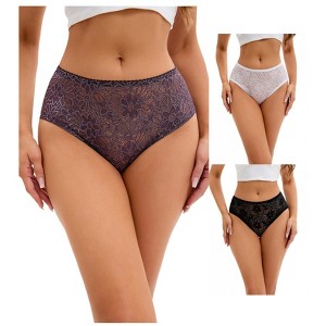 INSPIRE CHIC 3 Packs Women's Lace Mid-Waisted Briefs Breathable Underwear Available in Plus Size Panties - 1 of 4