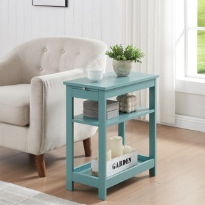 Kings Brand Furniture - Slim Wood Side End Table with Storage Shelves & Pull-Out Tray, Nightstand for Bedroom, Living Room - 1 of 4