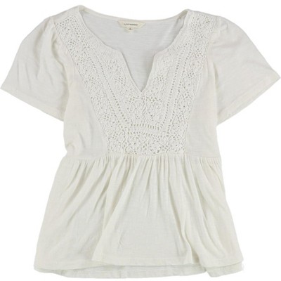 Lucky Brand Womens Crochet Accented Top Baby Doll Blouse
