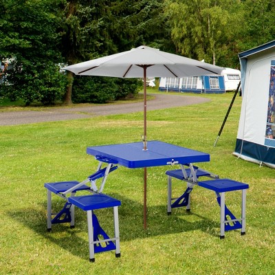 Portable Folding Camping Table BBQ Picnic Outdoor Table & Chair Set w/ 4 Stools 