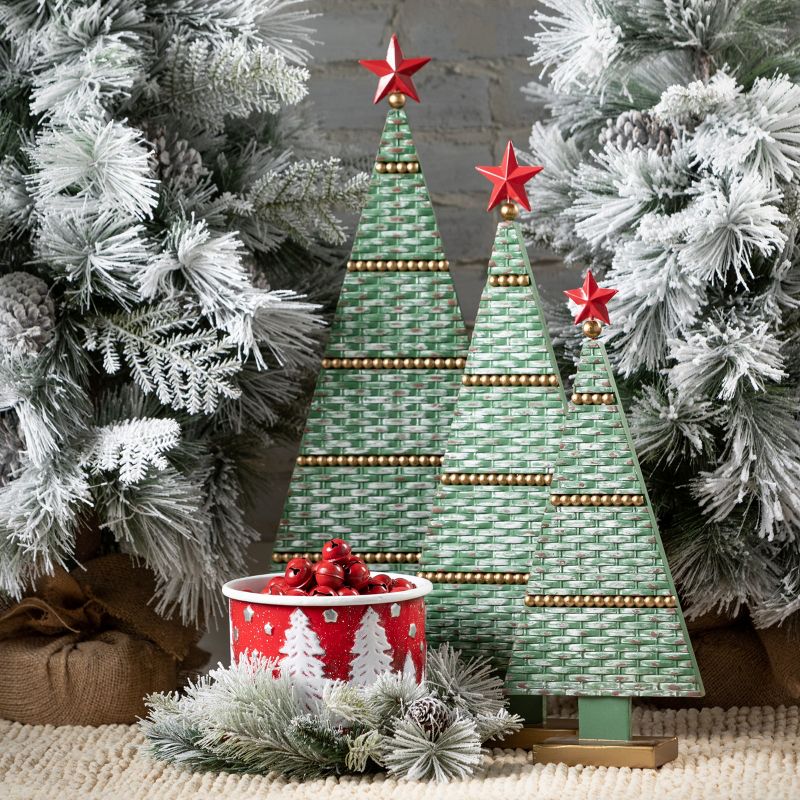 18.25"H, 23"H and 27"H Sullivans Textured Wooden Tree - Set of 3, Christmas Decor, Green, 3 of 4