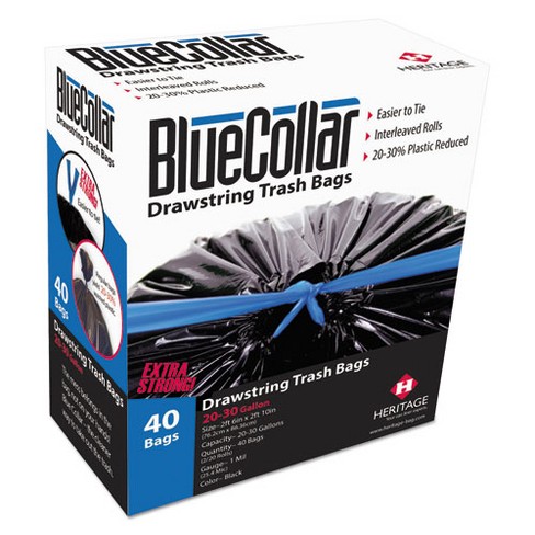 BlueCollar Drawstring Trash Bags, 30 gal, 1 mil, 30" x 34", Black, 40 Bags/Box, 6 Boxes/Carton - image 1 of 1