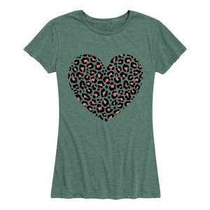 Women's - Instant Message - Black Pink Cheetah Heart Short Sleeve Graphic T-Shirt - 1 of 4