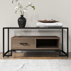 Coffee Table Tempered Glass,  Center Table with 2 Drawers and Storage Shelf, Vintage Glass Top Accent Table for Home Living Room, Apartment, Office - 1 of 4