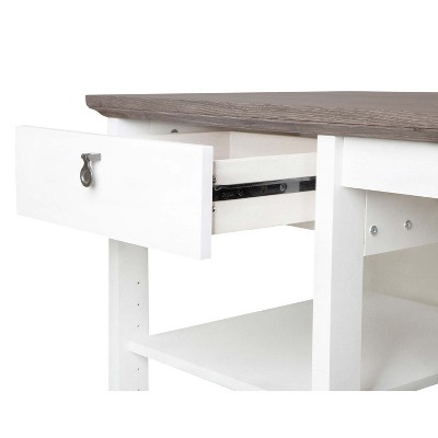 Transitional Two-Tone Oak and White Writing Desk with Drawer
