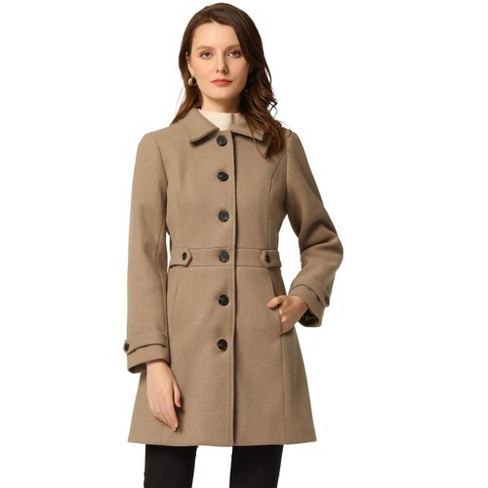 Allegra K Women's Winter Classic Single Breasted Outwear Overcoat with  Pockets Brown Medium