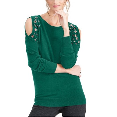 I.N.C International Concepts Womens Cold-Shoulder Pullover Sweater, Green, Small