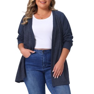 Agnes Orinda Women's Plus Size Long Sleeve Open Front Loose Solid Casual Knit Cardigans - 1 of 4