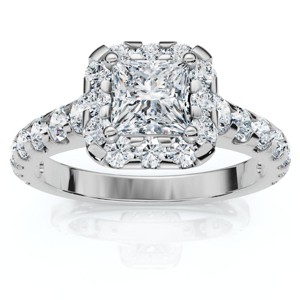 Pompeii3 Princess Cut Diamond Engagement Ring 1 1/10 Ct Halo Band 14k White Gold - 1 of 4