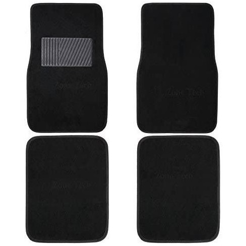 Zone Tech All Weather Carpet Vehicle Floor Mats- 4-Piece Black Plus Vinyl  Heel Pad for Protection - Driver Seat, Passenger Seat and Rear Floor Mats