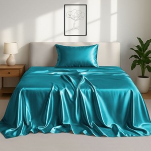 Lux Decor Bed Sheets - Satin Sheet Set Luxurious Soft Silky Feel Deep Pocket Bedding Sheets with Pillowcase - 1 of 4