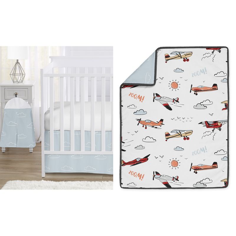 Sweet Jojo Designs Boy Baby Crib Bedding Set - Airplane Red and Blue Collection 4pc, 1 of 8